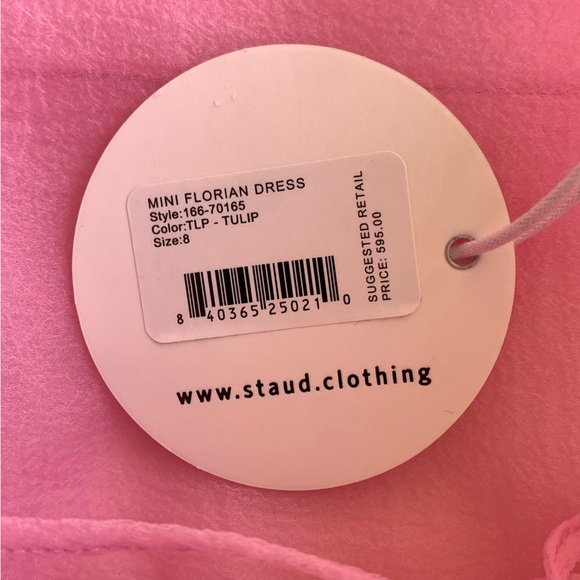 NWT Staud Florian Appliqué Flower Ruffle Halter Organza Mini Dress Tulip Pink - Picture 9 of 13